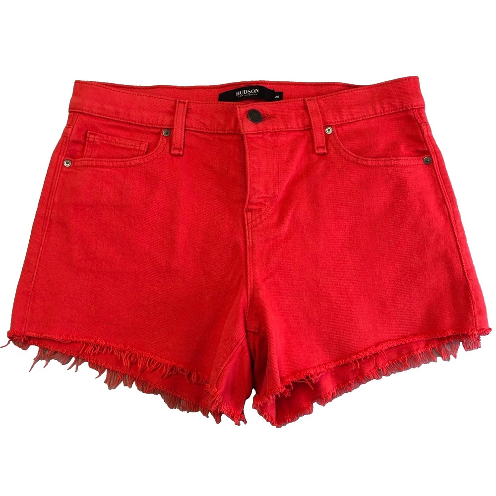 Hudson Gemma Short Jean Womens 26 2 Red Cutoff Classic Mid Rise Festival Summer